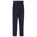 Giorgio Armani Pleated Straight Trouser Pants in Navy Blue Wool