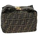 FENDI Zucca Canvas Vanity Pouch Brown Black Auth 77628 - Fendi