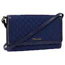 PRADA Portefeuille Épaule Nylon Cuir Bleu Auth 78077 - Prada