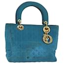 Sac à main Christian Dior Lady Dior Canage en nylon bleu turquoise Auth 78336