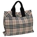 BURBERRY Nova Check Blue Label Hand Bag Nylon Beige Auth bs15309 - Burberry