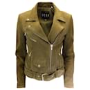 Veda Olive Green Moto Zip Suede Leather Jacket - Autre Marque