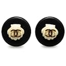 Chanel Black CC Button Shell Clip On Earrings