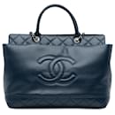 Chanel Bleu Grand Sac Tote en Cuir Caviar Souple à Poignée Supérieure