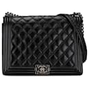 Chanel Black Large Calfskin Embroidered Stitch Boy Flap