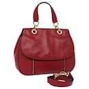 CELINE Shoulder Bag Leather 2way Red Auth 78318 - Céline