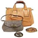 Chloe Shoulder Bag Leather 2Set Silver Brown Auth bs14599 - Chloé