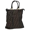 FENDI Zucca Canvas Hand Bag Brown Black Auth mr305 - Fendi