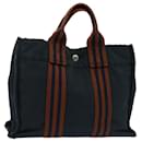 HERMES Fourre Tout PM Sac à Main Toile Marron Marine Auth 77706 - Hermès