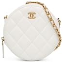 White Chanel Quilted Lambskin Pearl Crush Round Clutch with Chain Crossbody Bag