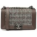 Brown Chanel Medium Tweed Boy Flap Shoulder Bag