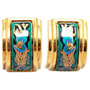 Pendientes de clip de esmalte cloisonné Hermès azul