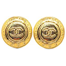 Gold Chanel Gold Plated CC Date Clip On Earrings