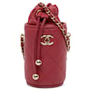 Borsa a secchiello con coulisse in agnello trapuntato micro Chanel rossa