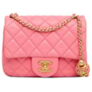 Pink Chanel Mini Square Classic Umhängetasche aus Lammleder mit Perlen Crush