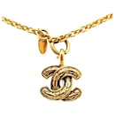 Gold Chanel Gold Plated CC Quilted Pendant Necklace