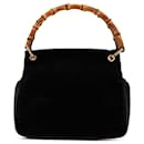 Borsa in suede nera Gucci con bambù