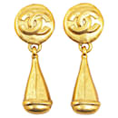 Gold Chanel Gold Plated CC Teardrop Clip On Earrings