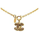 Gold Chanel Gold Plated CC Quilted Pendant Necklace