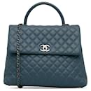 Blue Chanel Große Kaviar Coco Handtasche mit Obergriff