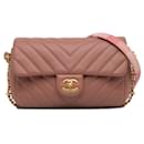 Pink Chanel Mini Rectangular Chevron Lambskin Chain Around Flap Crossbody Bag