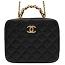 Schwarze Chanel CC gepolsterte Lammleder-Handtasche mit Obergriff