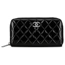 Black Chanel Quilted Patent Brilliant Zip Around Wallet