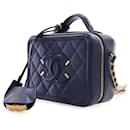 Blue Chanel Mini Caviar CC Filigree Vanity Case Satchel