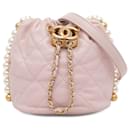 Borsa a secchiello con coulisse in pelle di vitello rosa Chanel Mini con perle