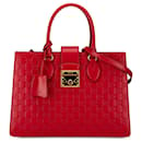 Red Gucci Medium Guccissima Padlock Double Top Handle Bag Satchel