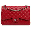 Red Chanel Jumbo Classic Caviar Double Flap Shoulder Bag