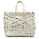 White Jil Sander Woven Leather Basket Tote