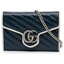 Blue Gucci Mini GG Marmont Wallet on Chain Crossbody Bag