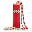 Red Chanel CC Lambskin Squared Lipstick Case on Chain