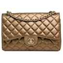 Gold Chanel Jumbo Classic Schultertasche aus Lammleder mit doppeltem Klappverschluss