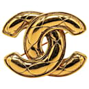 Gold Chanel Gold Plated CC Quilted Brooch