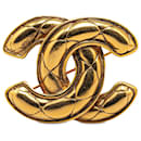 Gold Chanel Gold Plated CC Quilted Brooch