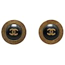 Gold Chanel Gold Plated CC Button Earrings