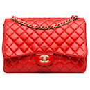 Red Chanel Maxi Classic Lambskin Single Flap Shoulder Bag