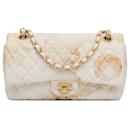 White Chanel Medium Classic Printed Denim Double Flap Shoulder Bag