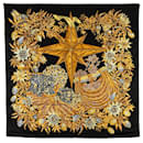 Black Hermès Passiflores Silk Scarf Scarves