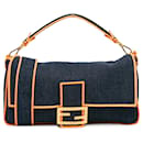 Blue Fendi Large Denim Baguette Satchel