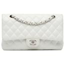 White Chanel Medium Classic Caviar Double Flap Shoulder Bag