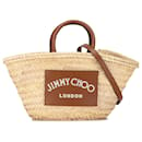 Sac à main en raphia avec logo Jimmy Choo Tan