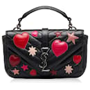 Black Saint Laurent Monogram Patchwork Hearts and Stars College Chain Wallet Satchel