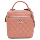 Pink Chanel Lambskin Top Handle Vanity Case with Chain Satchel