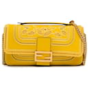 Yellow Fendi Embroidered Lace Chain Baguette Shoulder Bag