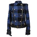 Veste de motard en tweed Balmain en laine bleue