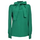 Dolce & Gabbana Pussy Bow Blouse in Green Virgin Wool