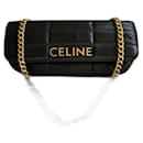 Bolsa de ombro de corrente longa matelassê monocromática Celine preta - Céline